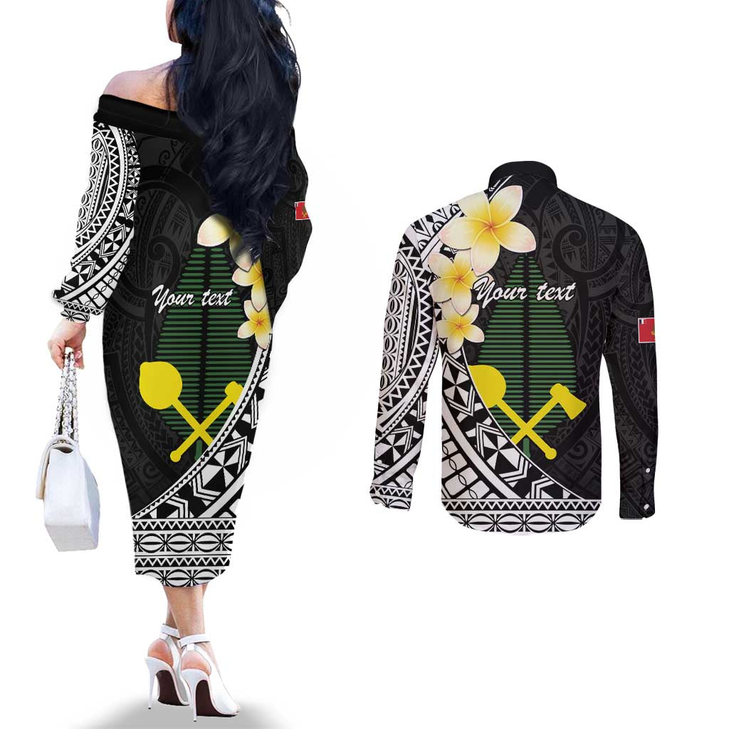 Alo Chiefdom Wallis and Futuna Personalized Couples Matching Off The Shoulder Long Sleeve Dress and Long Sleeve Button Shirt Frangipani Flowers Polynesian Pattern