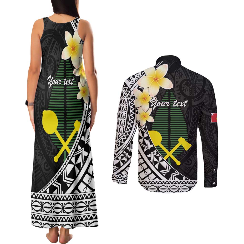 Alo Chiefdom Wallis and Futuna Personalized Couples Matching Tank Maxi Dress and Long Sleeve Button Shirt Frangipani Flowers Polynesian Pattern