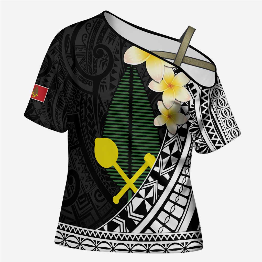 Alo Chiefdom Wallis and Futuna Personalized Cross Shoulder Shirt Frangipani Flowers Polynesian Pattern - Polynesian Pride
