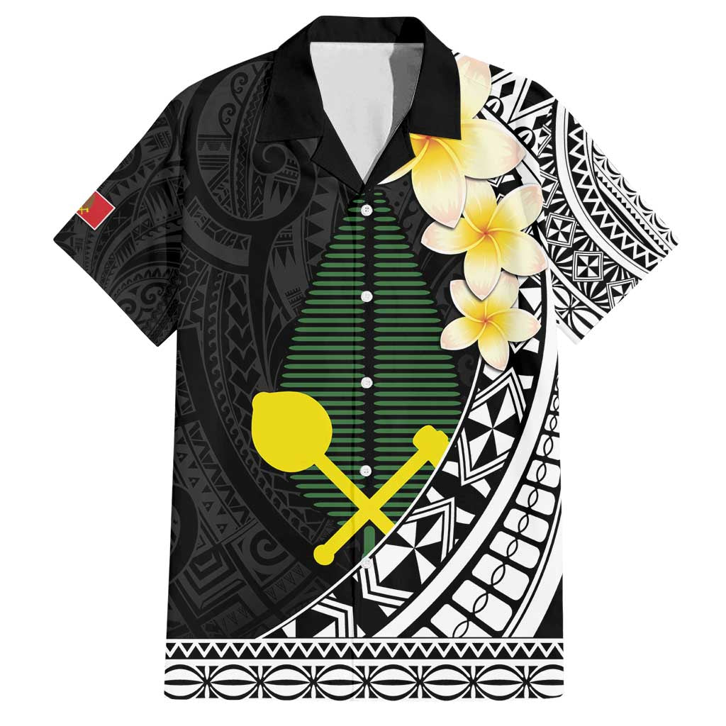 Alo Chiefdom Wallis and Futuna Personalized Family Matching Off Shoulder Short Dress and Hawaiian Shirt Frangipani Flowers Polynesian Pattern