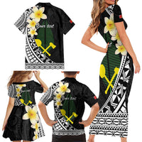 Alo Chiefdom Wallis and Futuna Personalized Family Matching Short Sleeve Bodycon Dress and Hawaiian Shirt Frangipani Flowers Polynesian Pattern