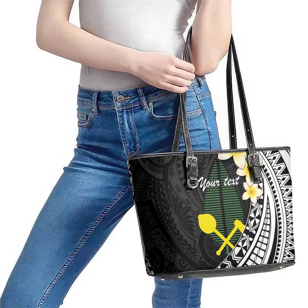 Alo Chiefdom Wallis and Futuna Personalized Leather Tote Bag Frangipani Flowers Polynesian Pattern