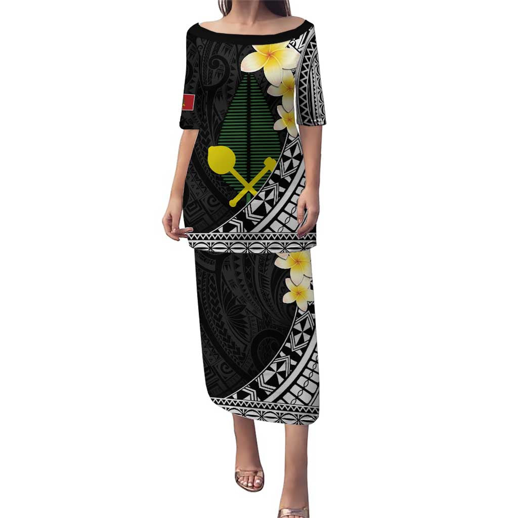 Alo Chiefdom Wallis and Futuna Personalized Puletasi Frangipani Flowers Polynesian Pattern LT9 Long Dress Black - Polynesian Pride