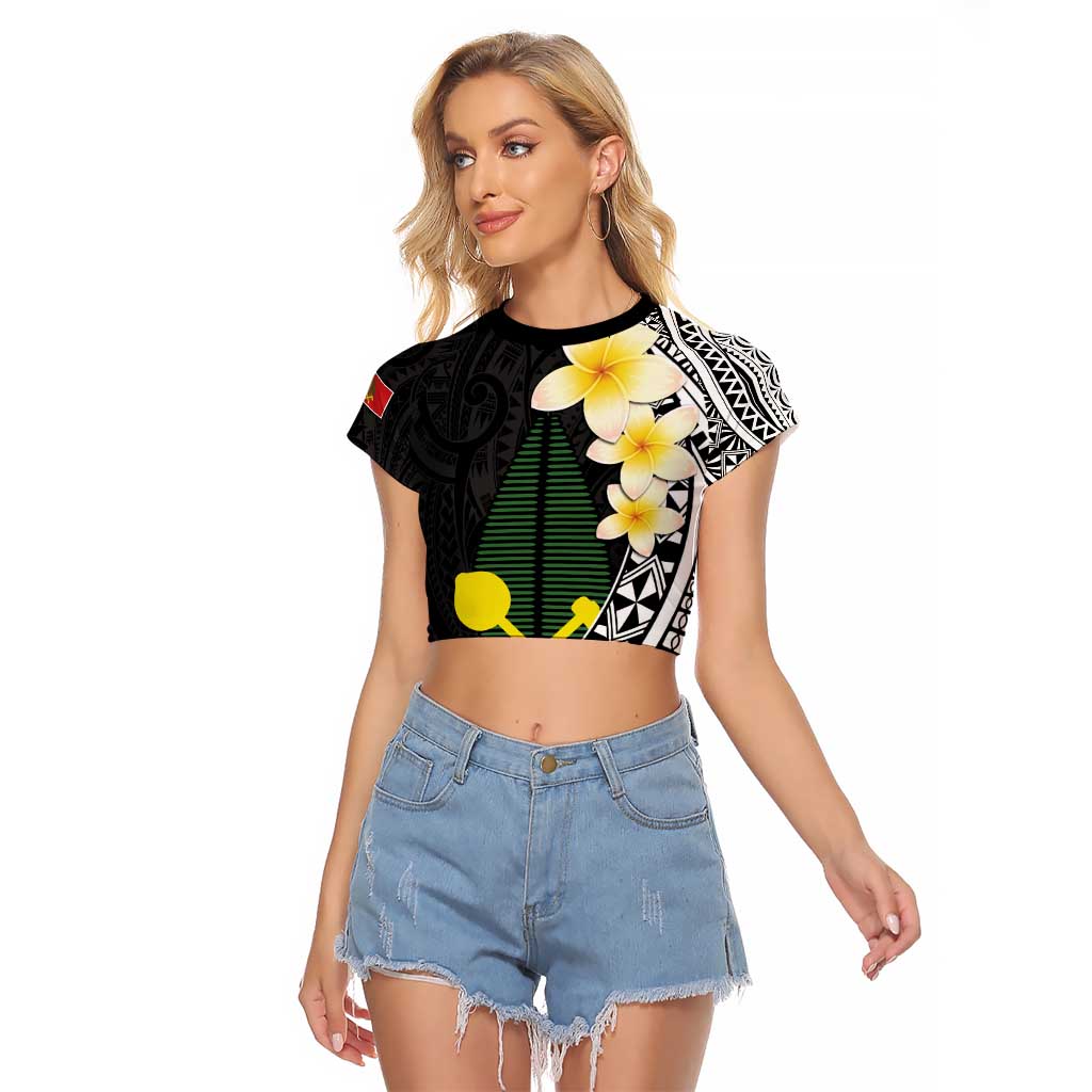 Alo Chiefdom Wallis and Futuna Personalized Raglan Cropped T Shirt Frangipani Flowers Polynesian Pattern