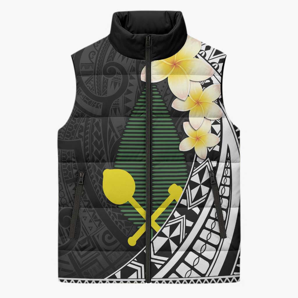 Alo Chiefdom Wallis and Futuna Personalized Sleeveless Puffer Jacket Frangipani Flowers Polynesian Pattern - Polynesian Pride