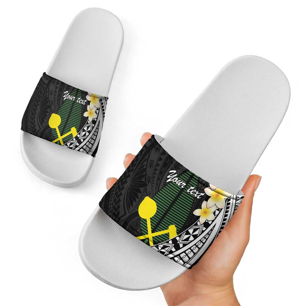 Alo Chiefdom Wallis and Futuna Personalized Slide Sandals Frangipani Flowers Polynesian Pattern - Polynesian Pride