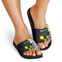 Alo Chiefdom Wallis and Futuna Personalized Slide Sandals Frangipani Flowers Polynesian Pattern - Polynesian Pride