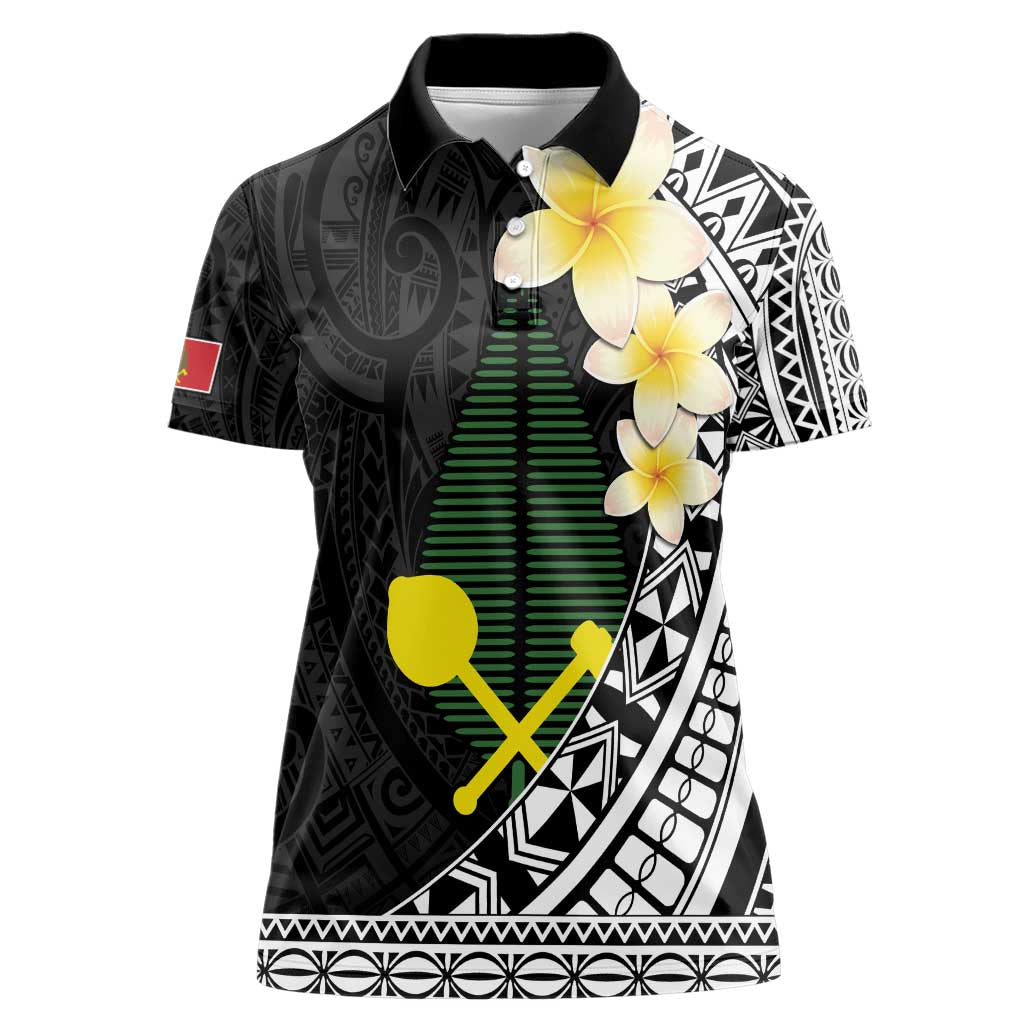 Alo Chiefdom Wallis and Futuna Personalized Women Polo Shirt Frangipani Flowers Polynesian Pattern