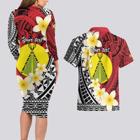 Sigave Chiefdom Wallis and Futuna Personalized Couples Matching Long Sleeve Bodycon Dress and Hawaiian Shirt Frangipani Flowers Polynesian Pattern
