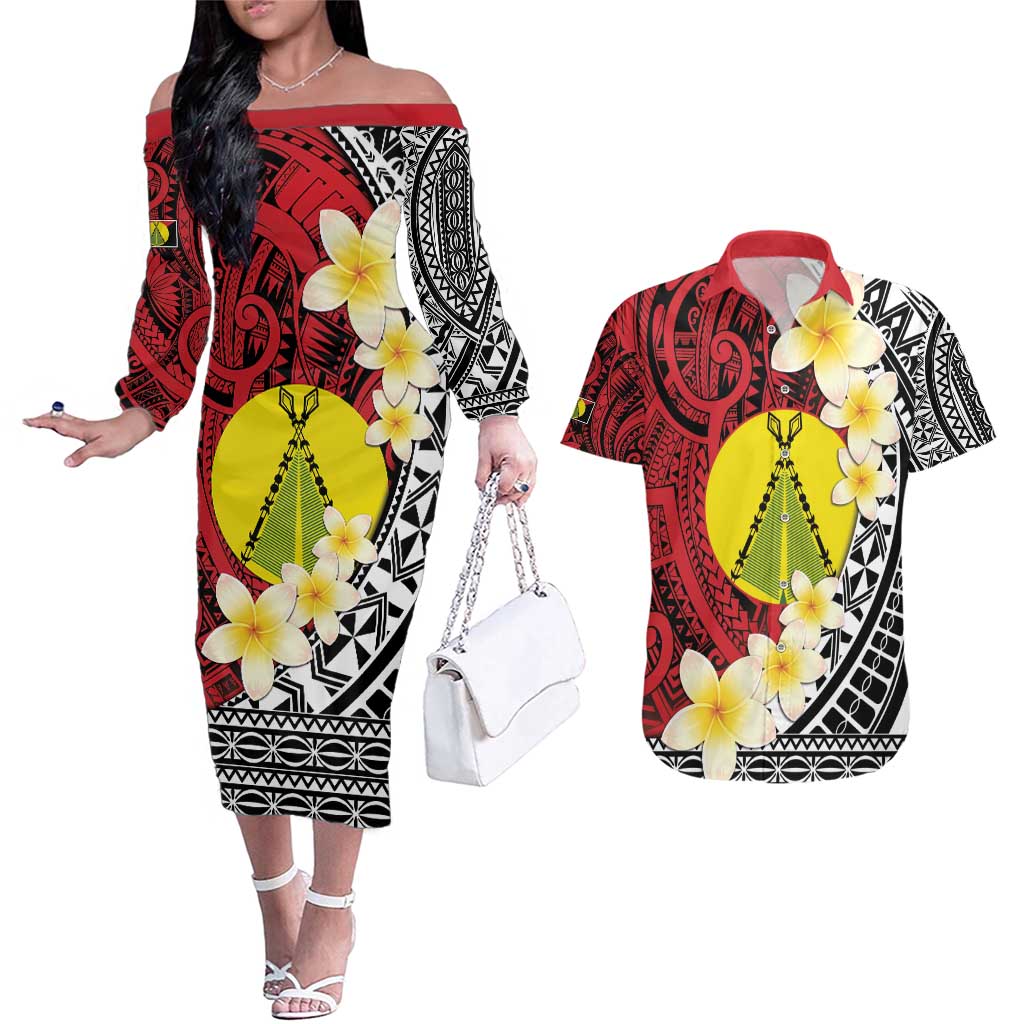 Sigave Chiefdom Wallis and Futuna Personalized Couples Matching Off The Shoulder Long Sleeve Dress and Hawaiian Shirt Frangipani Flowers Polynesian Pattern