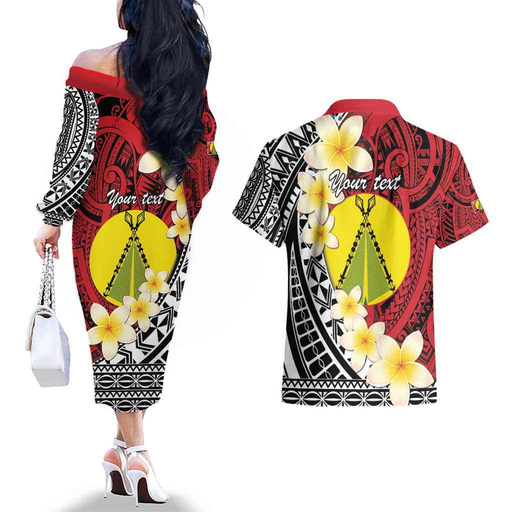 Sigave Chiefdom Wallis and Futuna Personalized Couples Matching Off The Shoulder Long Sleeve Dress and Hawaiian Shirt Frangipani Flowers Polynesian Pattern