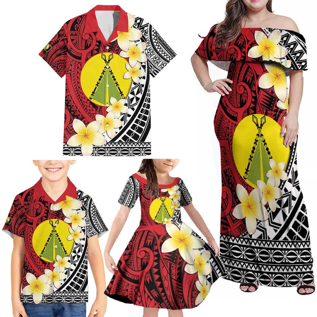 Sigave Chiefdom Wallis and Futuna Personalized Family Matching Off Shoulder Maxi Dress and Hawaiian Shirt Frangipani Flowers Polynesian Pattern