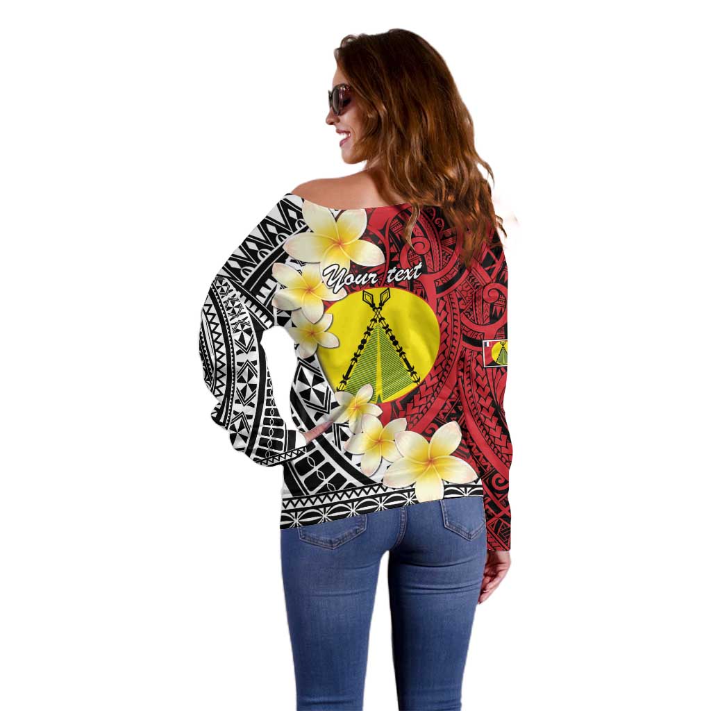Sigave Chiefdom Wallis and Futuna Personalized Off Shoulder Sweater Frangipani Flowers Polynesian Pattern