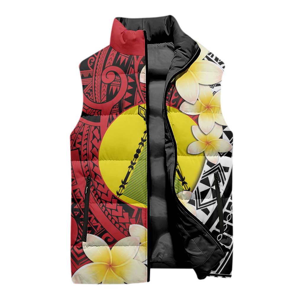 Sigave Chiefdom Wallis and Futuna Personalized Sleeveless Puffer Jacket Frangipani Flowers Polynesian Pattern - Polynesian Pride