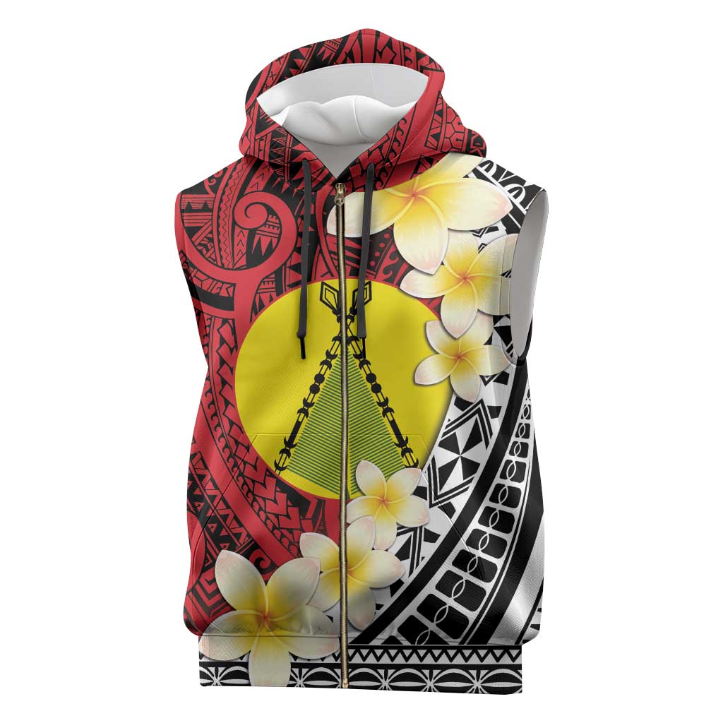 Sigave Chiefdom Wallis and Futuna Personalized Sleeveless Zip Hoodie Frangipani Flowers Polynesian Pattern - Polynesian Pride