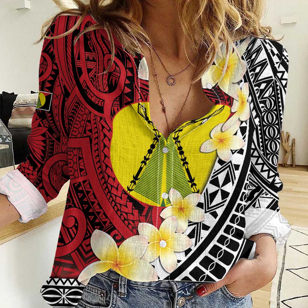 Sigave Chiefdom Wallis and Futuna Personalized Women Casual Shirt Frangipani Flowers Polynesian Pattern