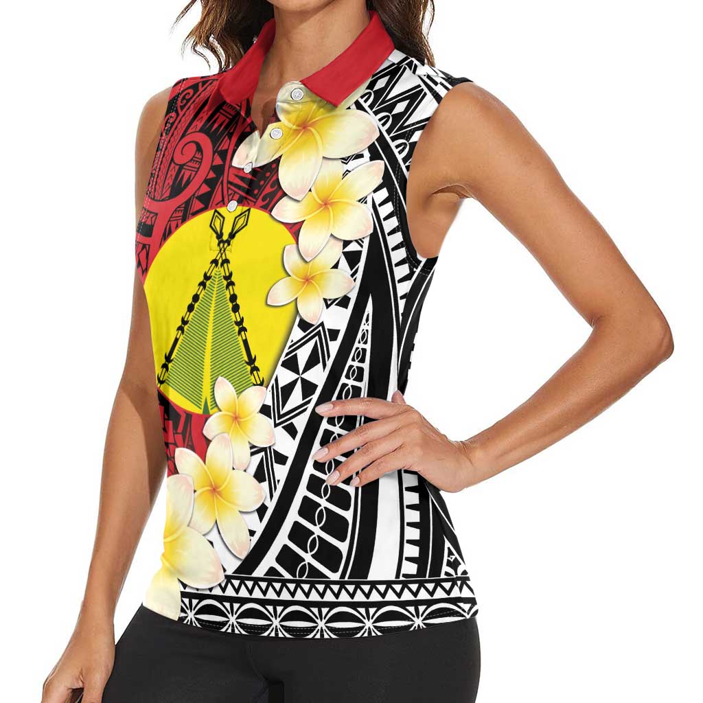 Sigave Chiefdom Wallis and Futuna Personalized Women Sleeveless Polo Shirt Frangipani Flowers Polynesian Pattern