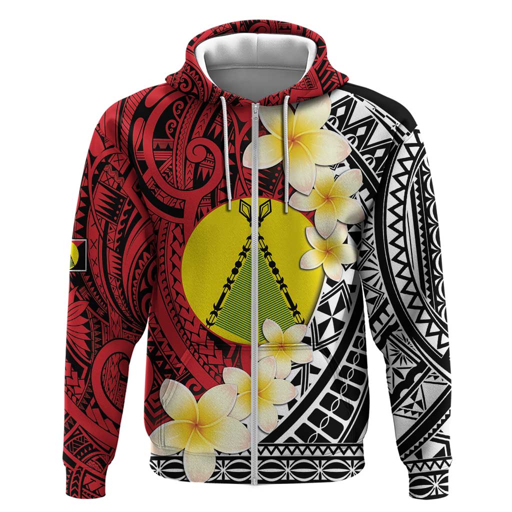 Sigave Chiefdom Wallis and Futuna Personalized Zip Hoodie Frangipani Flowers Polynesian Pattern