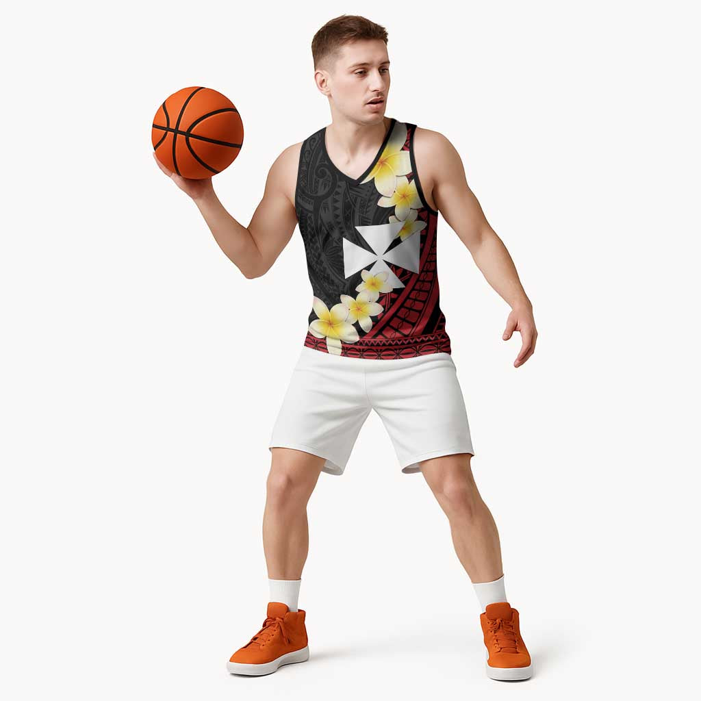 Uvea Chiefdom Wallis and Futuna Personalized Basketball Jersey Frangipani Flowers Polynesian Pattern - Polynesian Pride