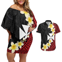 Uvea Chiefdom Wallis and Futuna Personalized Couples Matching Off Shoulder Short Dress and Hawaiian Shirt Frangipani Flowers Polynesian Pattern