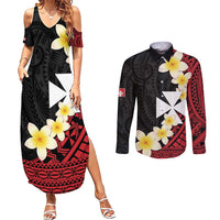Uvea Chiefdom Wallis and Futuna Personalized Couples Matching Summer Maxi Dress and Long Sleeve Button Shirt Frangipani Flowers Polynesian Pattern