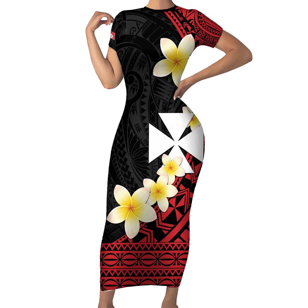 Uvea Chiefdom Wallis and Futuna Personalized Family Matching Short Sleeve Bodycon Dress and Hawaiian Shirt Frangipani Flowers Polynesian Pattern
