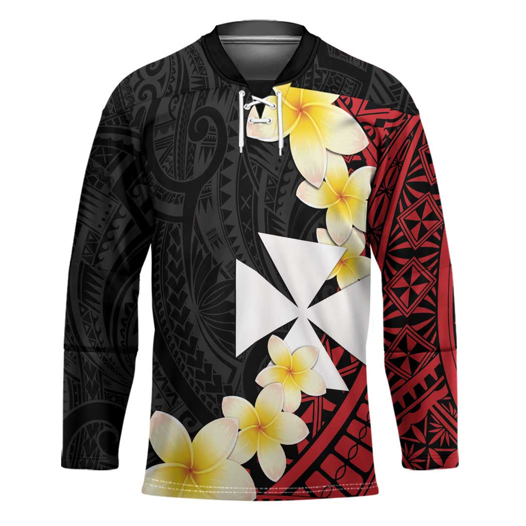 Uvea Chiefdom Wallis and Futuna Personalized Hockey Jersey Frangipani Flowers Polynesian Pattern - Polynesian Pride