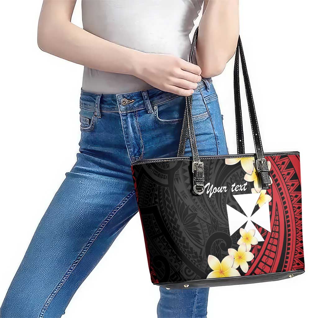 Uvea Chiefdom Wallis and Futuna Personalized Leather Tote Bag Frangipani Flowers Polynesian Pattern