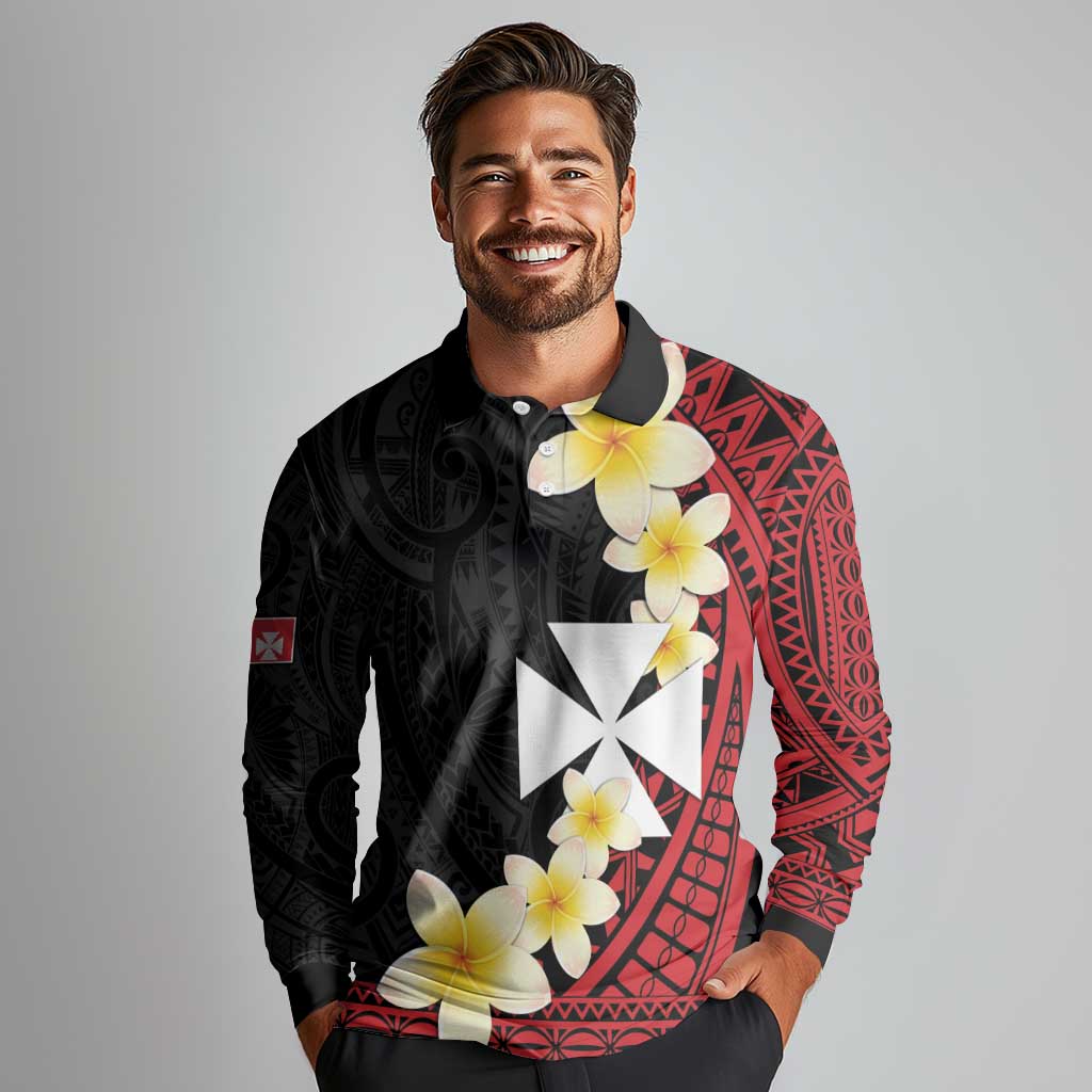 Uvea Chiefdom Wallis and Futuna Personalized Long Sleeve Polo Shirt Frangipani Flowers Polynesian Pattern