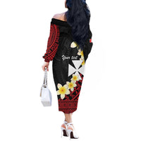 Uvea Chiefdom Wallis and Futuna Personalized Off The Shoulder Long Sleeve Dress Frangipani Flowers Polynesian Pattern