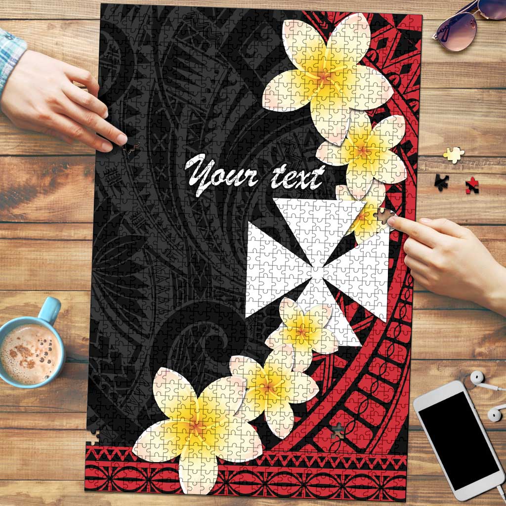 Uvea Chiefdom Wallis and Futuna Personalized Puzzle Frangipani Flowers Polynesian Pattern - Polynesian Pride