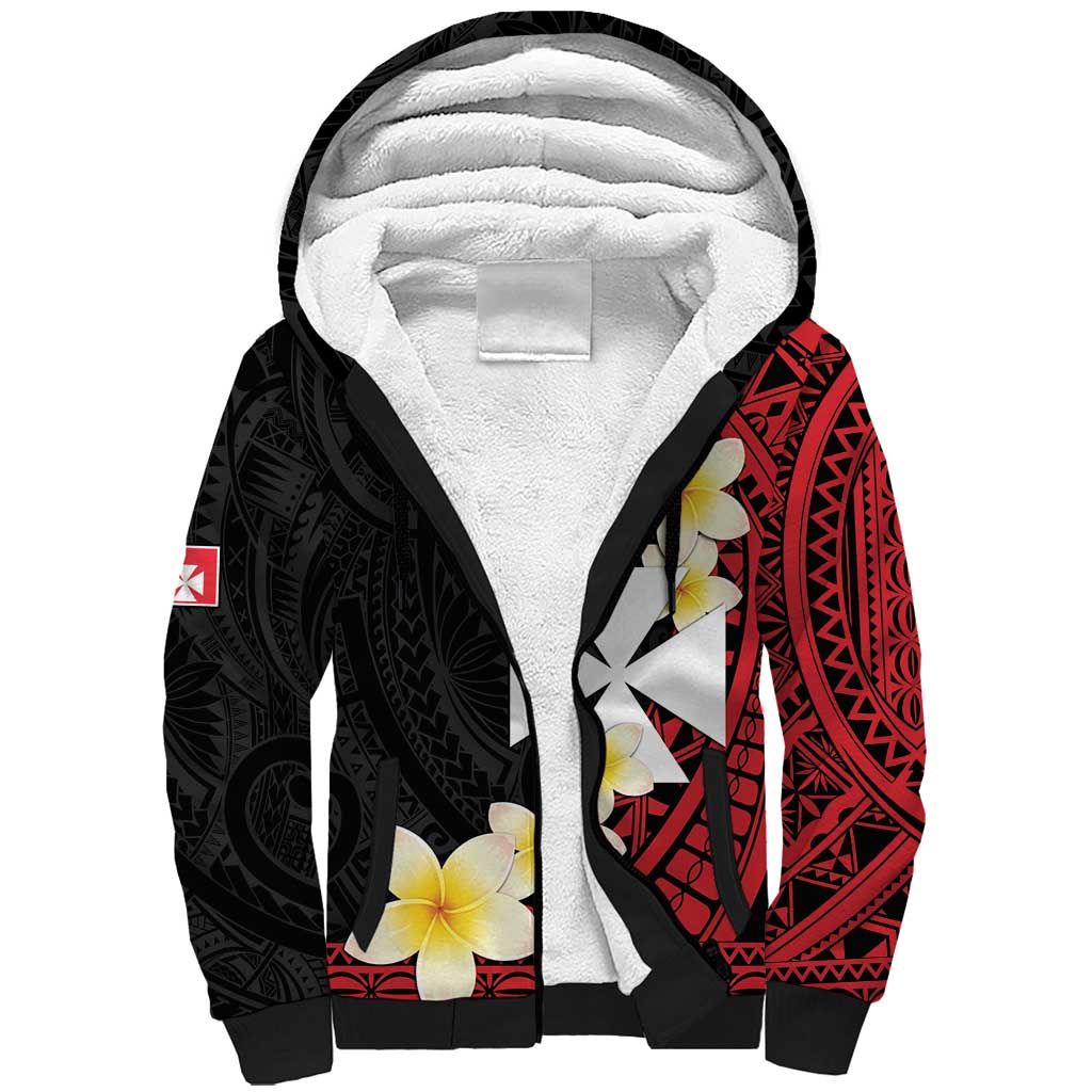 Uvea Chiefdom Wallis and Futuna Personalized Sherpa Hoodie Frangipani Flowers Polynesian Pattern