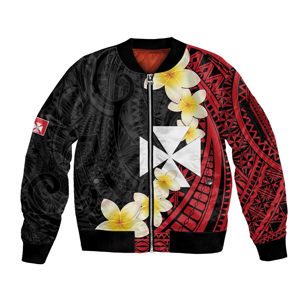 Uvea Chiefdom Wallis and Futuna Personalized Sleeve Zip Bomber Jacket Frangipani Flowers Polynesian Pattern