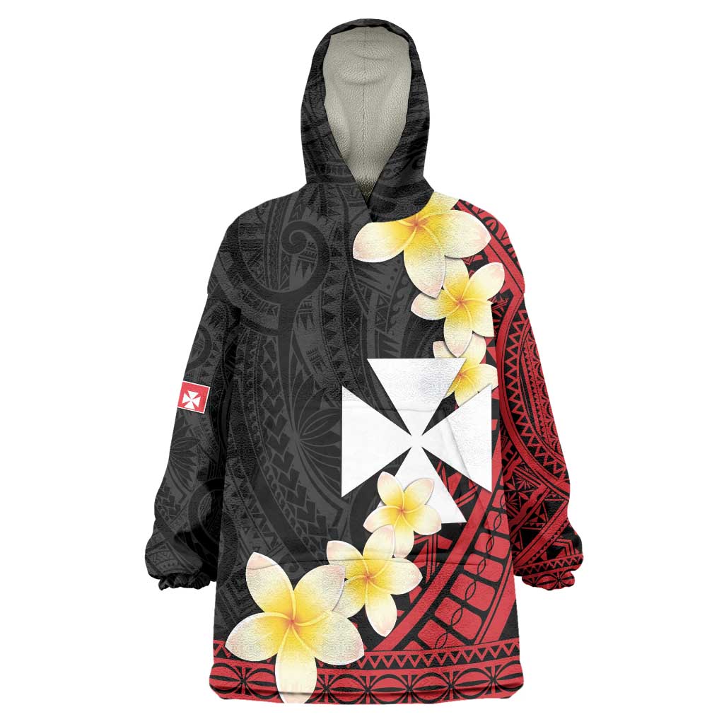 Uvea Chiefdom Wallis and Futuna Personalized Wearable Blanket Hoodie Frangipani Flowers Polynesian Pattern