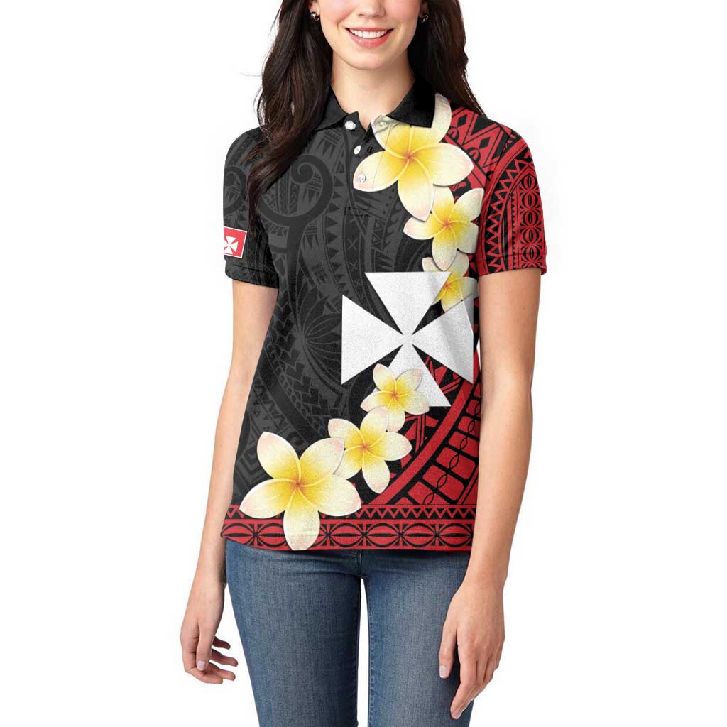 Uvea Chiefdom Wallis and Futuna Personalized Women Polo Shirt Frangipani Flowers Polynesian Pattern