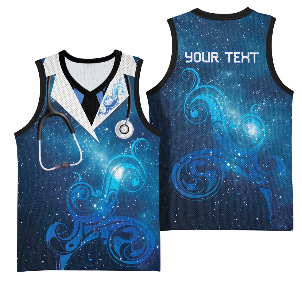 New Zealand Nurses RN Personalised Basketball Jersey Galaxy Stethoscope Maori Motif LT9 - Polynesian Pride