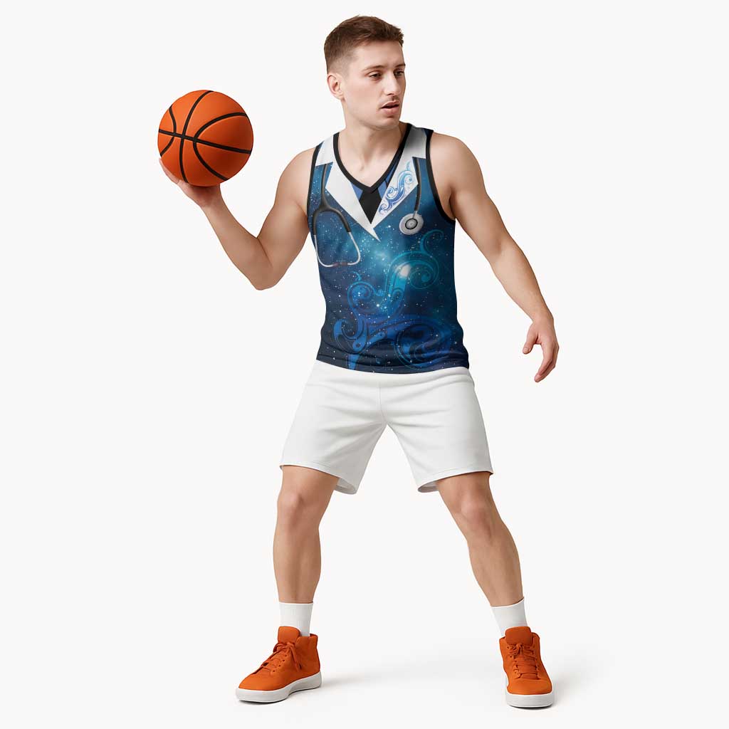 New Zealand Nurses RN Personalised Basketball Jersey Galaxy Stethoscope Maori Motif LT9 - Polynesian Pride