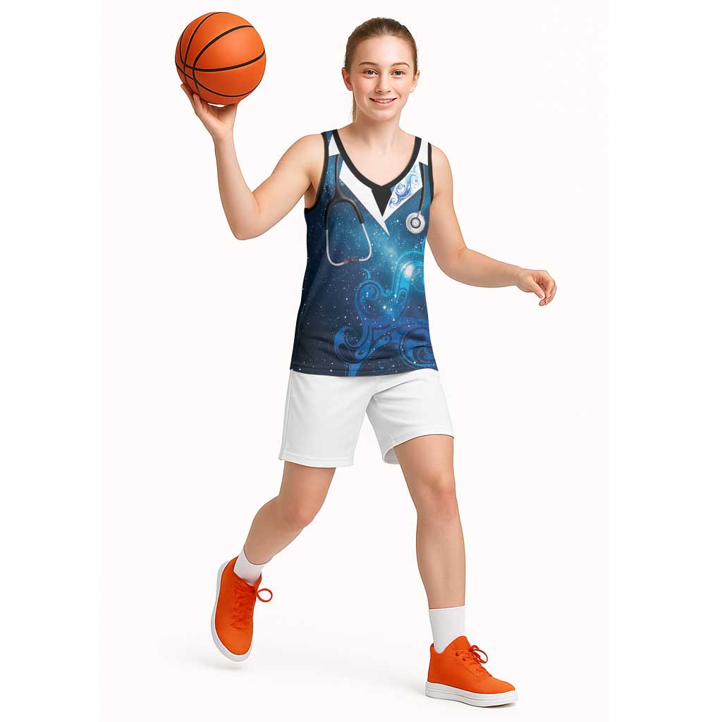 New Zealand Nurses RN Personalised Basketball Jersey Galaxy Stethoscope Maori Motif LT9 - Polynesian Pride
