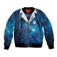New Zealand Nurses RN Personalised Bomber Jacket Galaxy Stethoscope Maori Motif LT9 Unisex Galaxy - Polynesian Pride