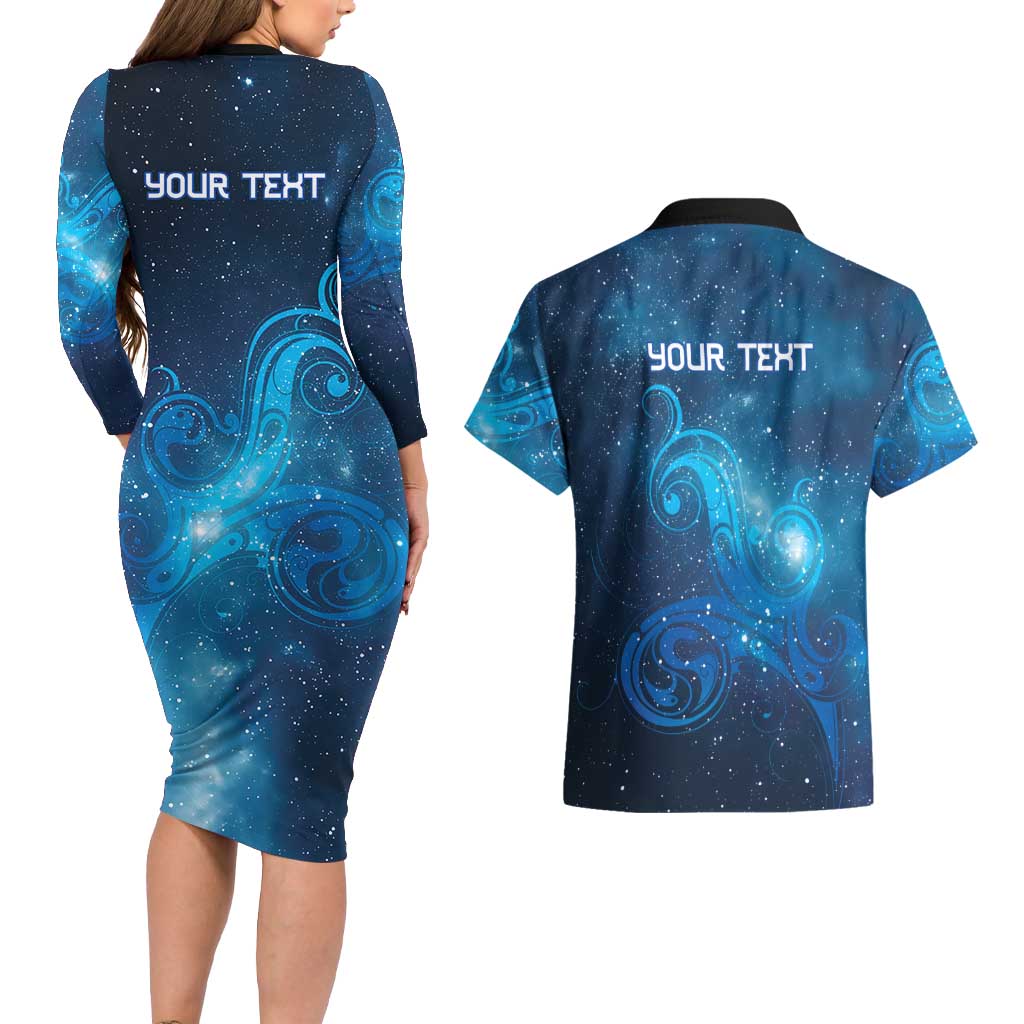 New Zealand Nurses RN Personalised Couples Matching Long Sleeve Bodycon Dress and Hawaiian Shirt Galaxy Stethoscope Maori Motif