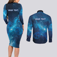 New Zealand Nurses RN Personalised Couples Matching Long Sleeve Bodycon Dress and Long Sleeve Button Shirt Galaxy Stethoscope Maori Motif