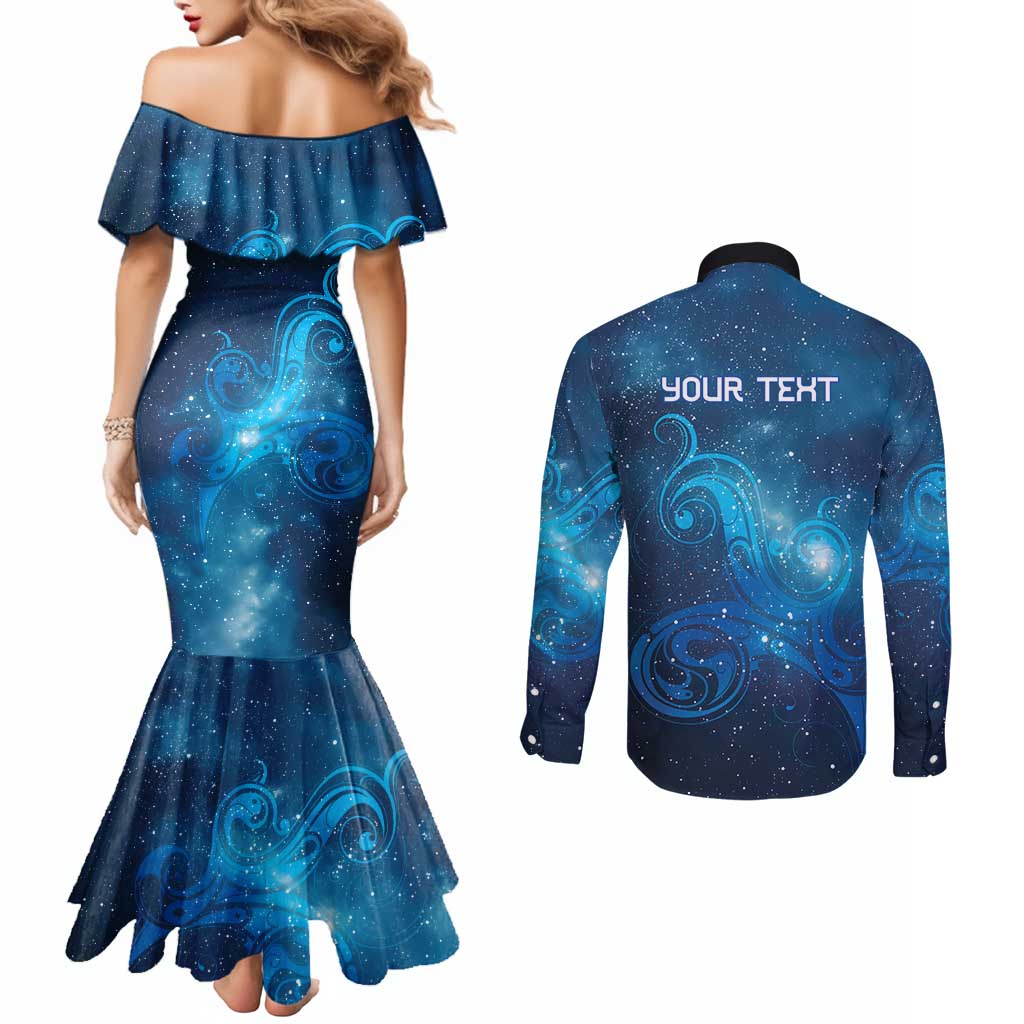 New Zealand Nurses RN Personalised Couples Matching Mermaid Dress and Long Sleeve Button Shirt Galaxy Stethoscope Maori Motif