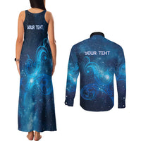 New Zealand Nurses RN Personalised Couples Matching Tank Maxi Dress and Long Sleeve Button Shirt Galaxy Stethoscope Maori Motif