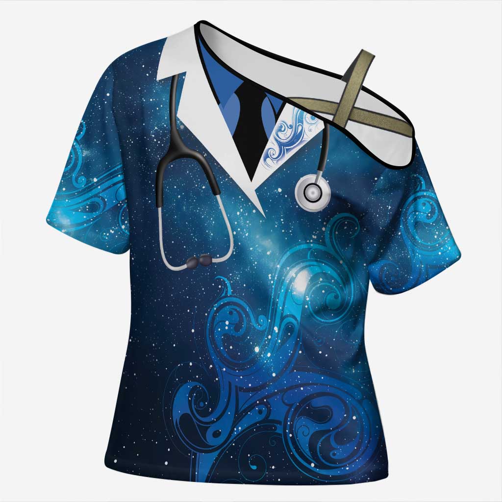 New Zealand Nurses RN Personalised Cross Shoulder Shirt Galaxy Stethoscope Maori Motif LT9 Female Galaxy - Polynesian Pride