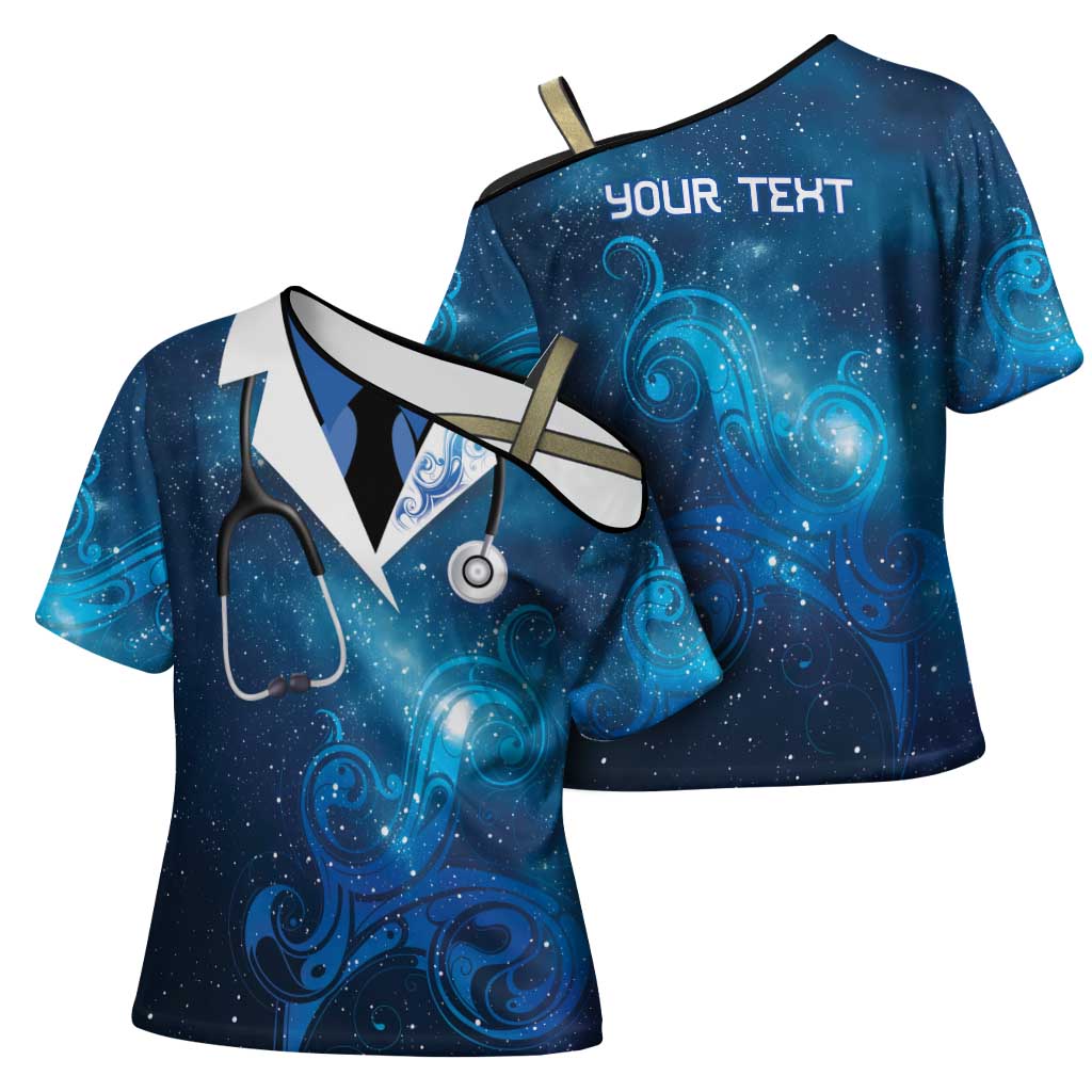 New Zealand Nurses RN Personalised Cross Shoulder Shirt Galaxy Stethoscope Maori Motif LT9 - Polynesian Pride
