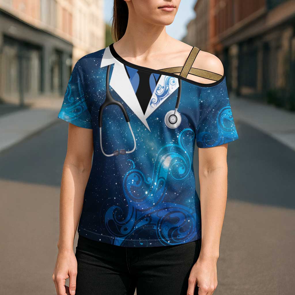 New Zealand Nurses RN Personalised Cross Shoulder Shirt Galaxy Stethoscope Maori Motif LT9 - Polynesian Pride