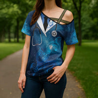 New Zealand Nurses RN Personalised Cross Shoulder Shirt Galaxy Stethoscope Maori Motif LT9 - Polynesian Pride