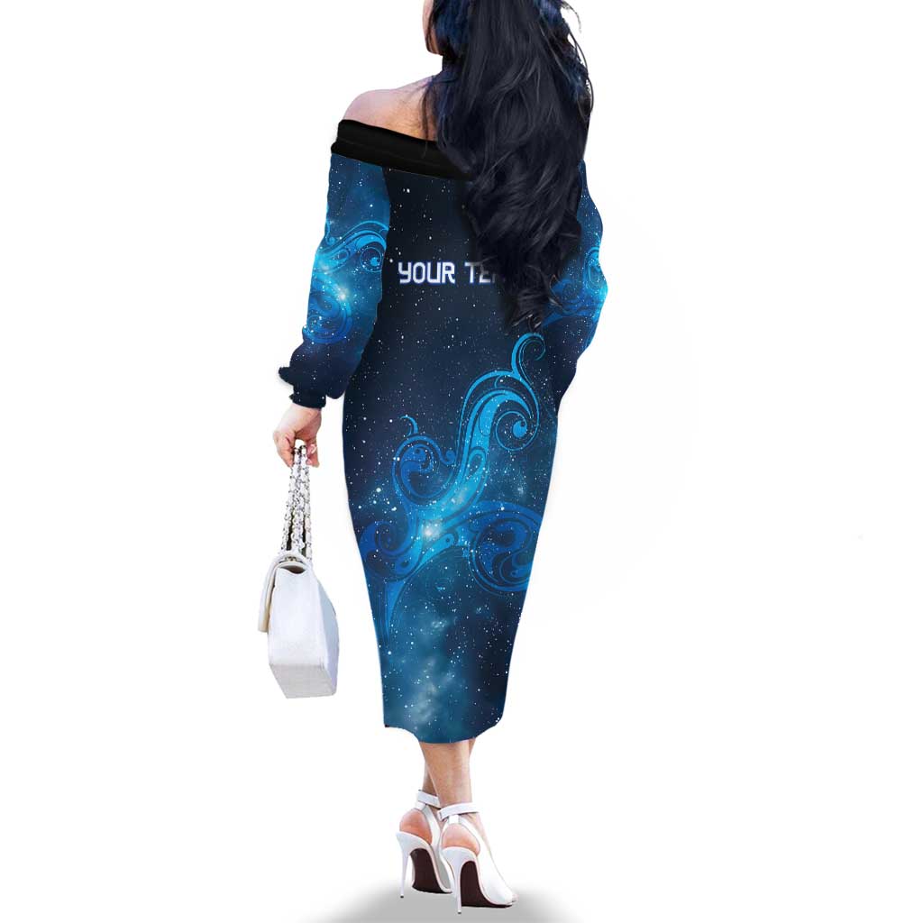 New Zealand Nurses RN Personalised Family Matching Off The Shoulder Long Sleeve Dress and Hawaiian Shirt Galaxy Stethoscope Maori Motif