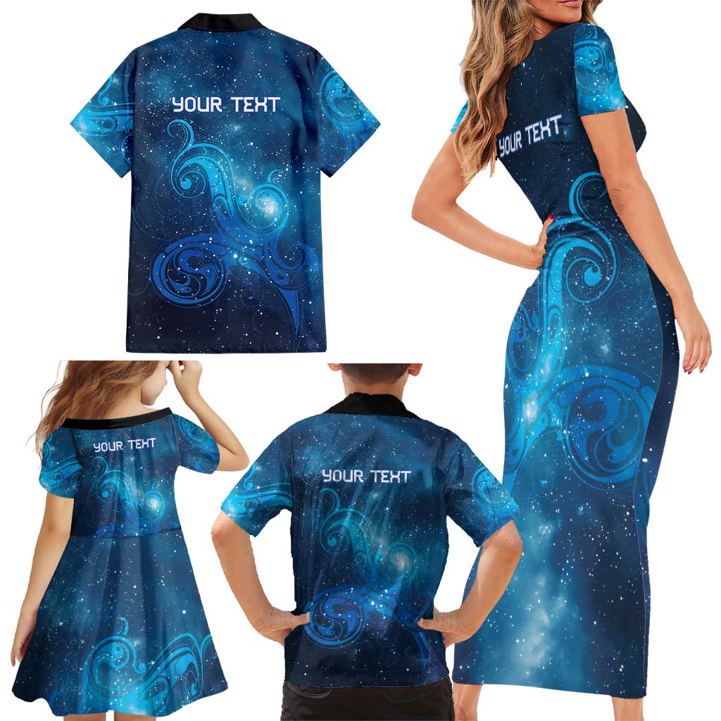 New Zealand Nurses RN Personalised Family Matching Short Sleeve Bodycon Dress and Hawaiian Shirt Galaxy Stethoscope Maori Motif