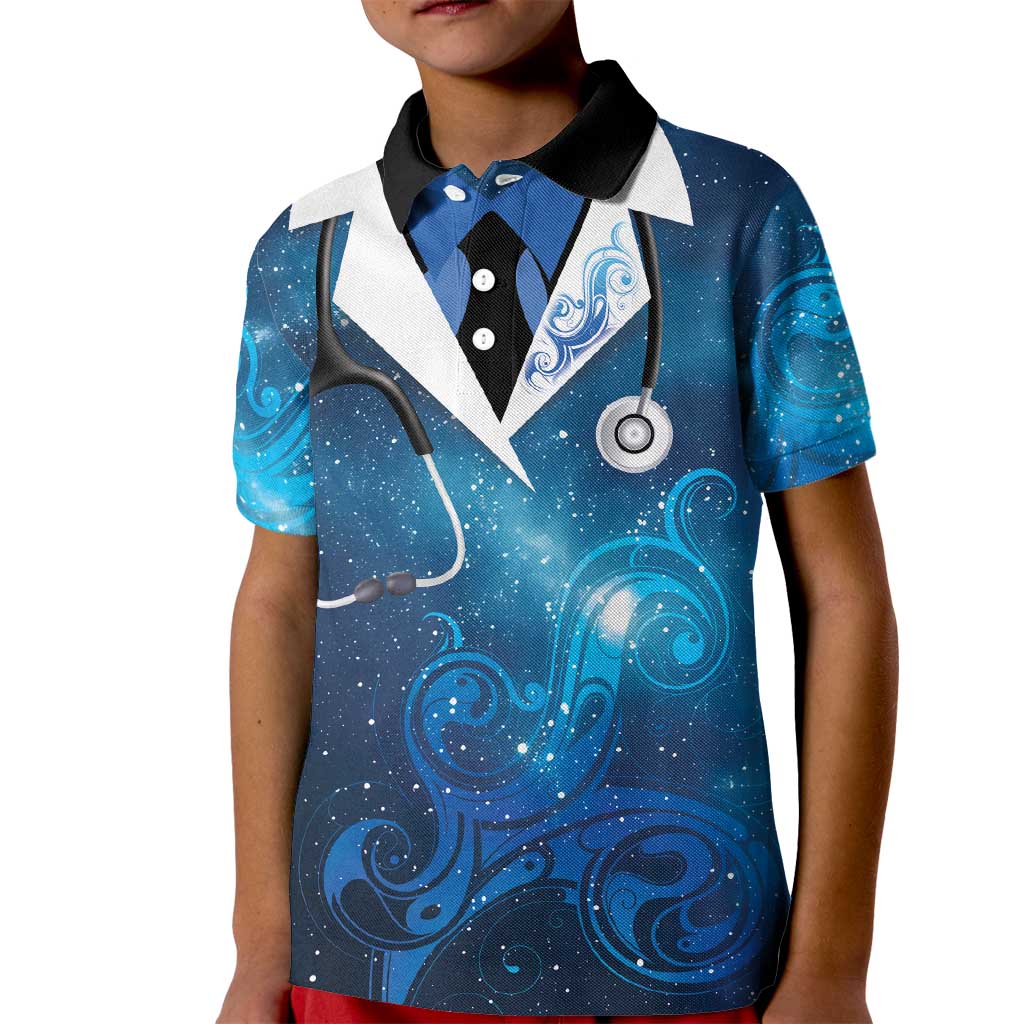New Zealand Nurses RN Personalised Kid Polo Shirt Galaxy Stethoscope Maori Motif LT9 Kid Galaxy - Polynesian Pride